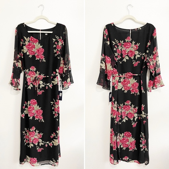 NWT Tommy Hilfiger Floral Chiffon Boho Maxi Dress 3/4 Sheer Flutter Sleeve Sz 12 - Picture 9 of 9